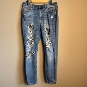 Judy Blue Womens Boyfriend Fit Size 7/28 Ripped Distressed Jeans Y2K Vibe Grunge